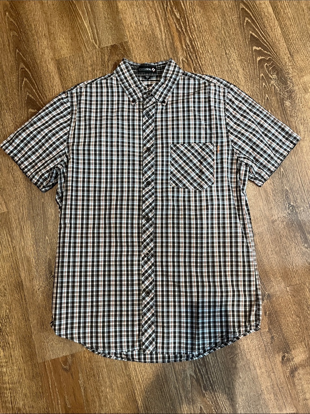 MEN LARGE SHIRT/transnine/ short sleeve/ dark plaid 1165